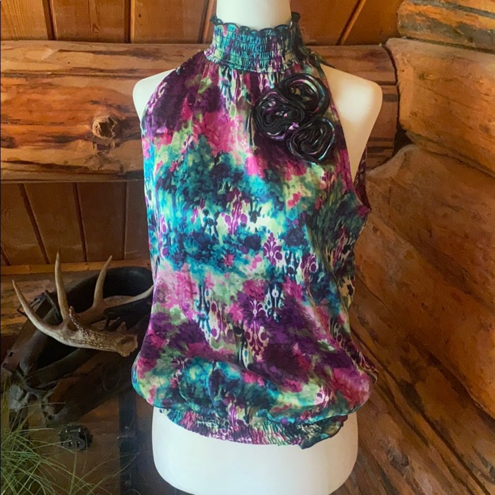 High neck sleeveless watercolor blouse